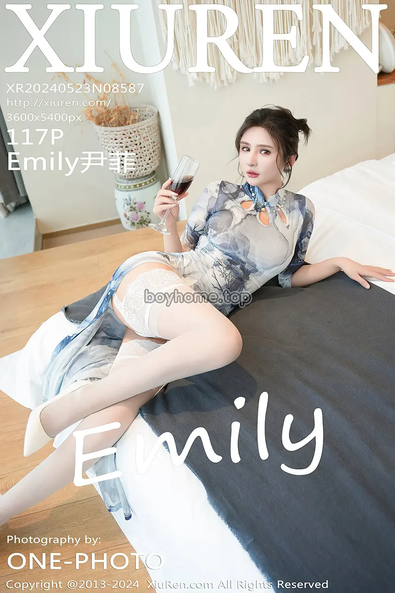 [XiuRen秀人网] No.8587 模特Emily尹菲性感白色蕾丝内衣配白丝吊袜秀惹火身材诱惑写真