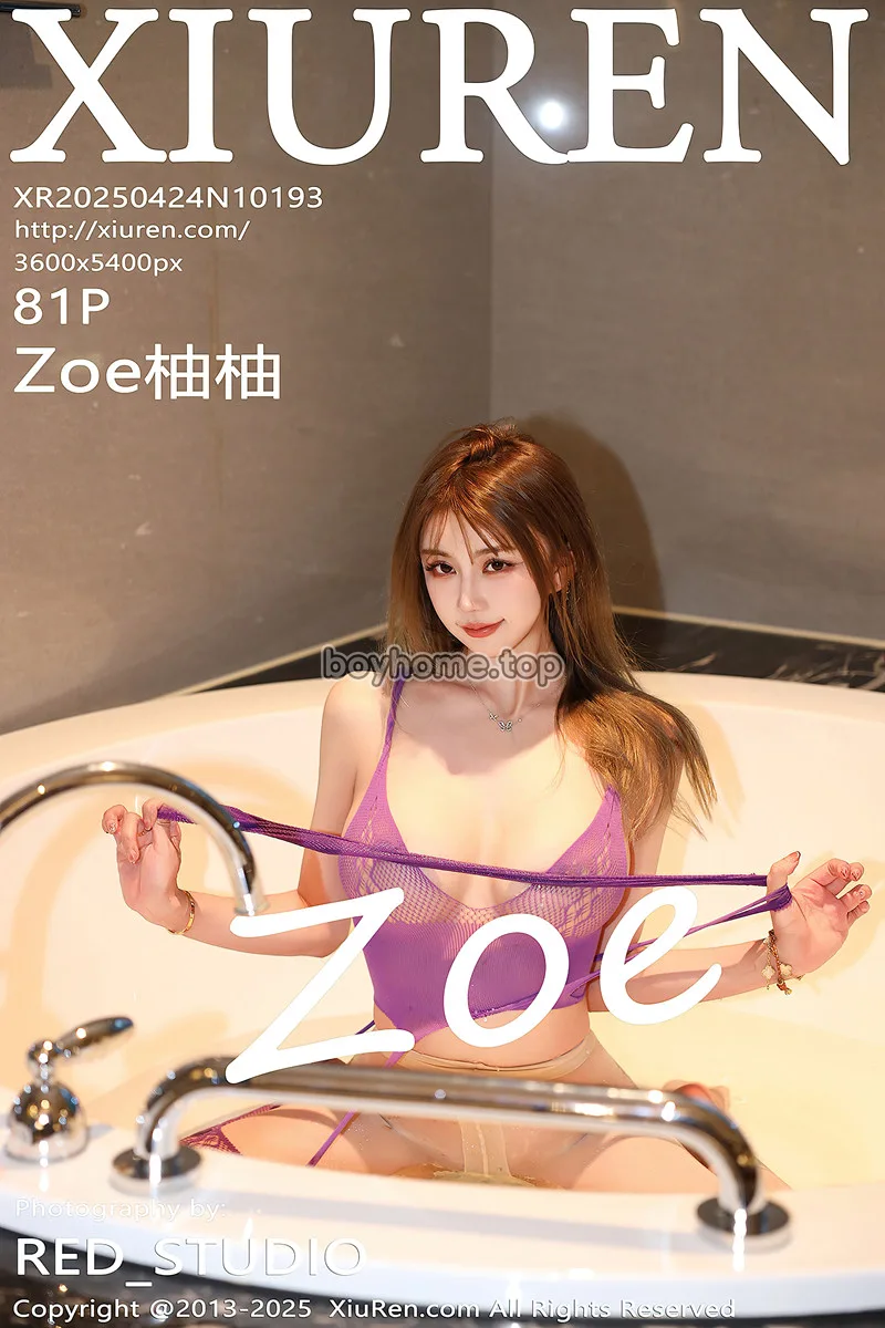 [XiuRen秀人网] NO.10193 模特Zoe柚柚性感紫色网纱服配紫丝吊袜秀凹凸身材撩人诱惑写真