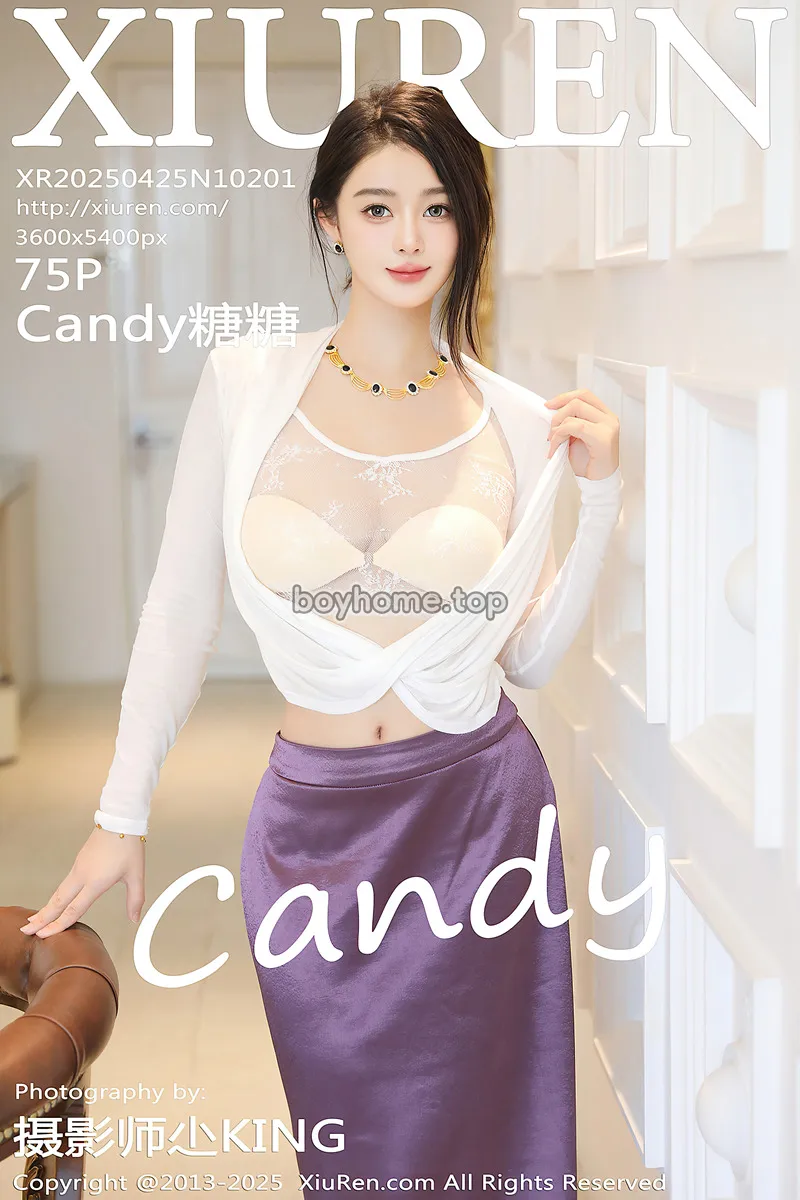 [XiuRen秀人网] NO.10201 模特Candy糖糖白上衣配紫色长裙露肉丝吊袜秀丰腴身材诱惑写真