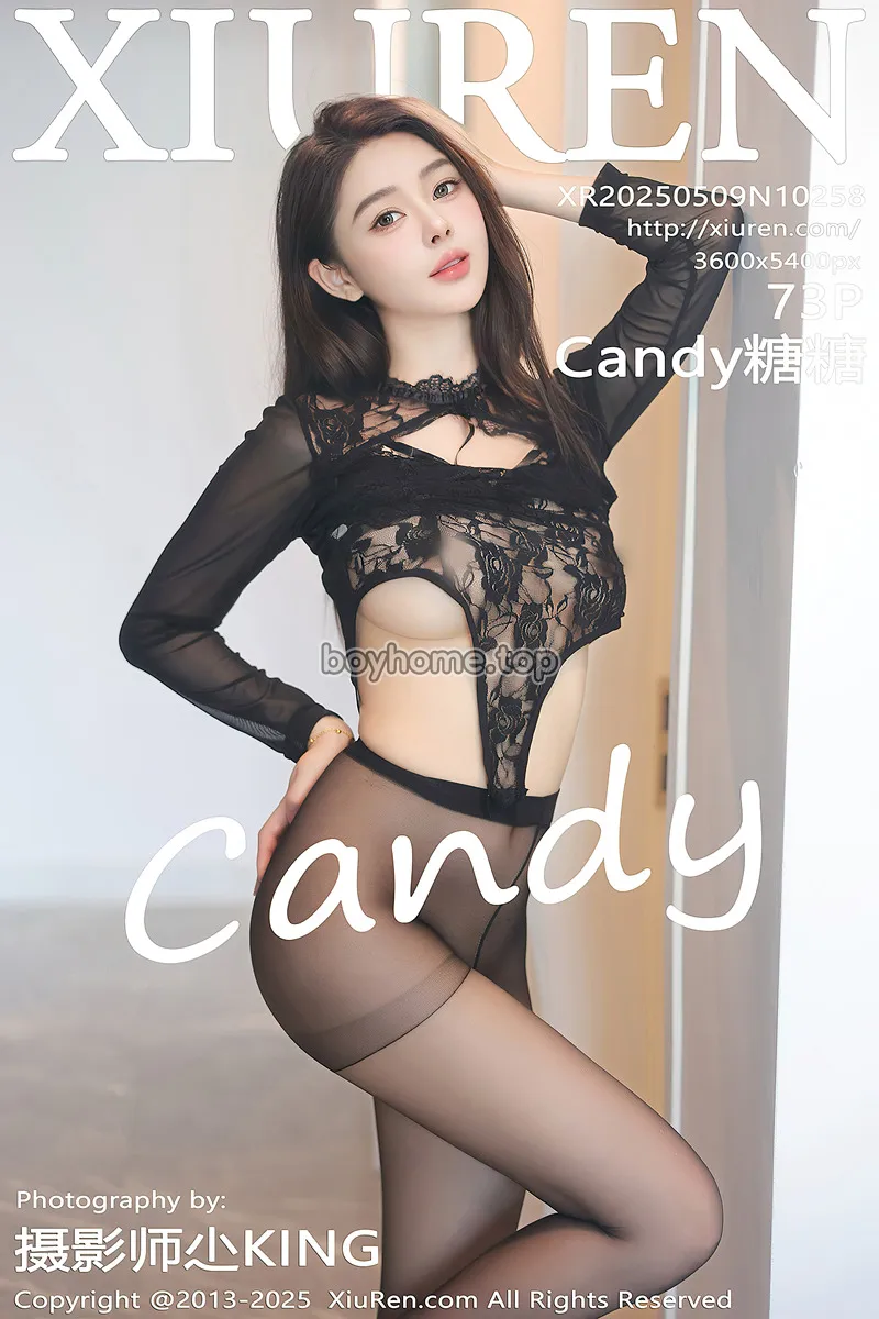 [XiuRen秀人网] NO.10258 模特Candy糖糖性感黑色网纱蕾丝服饰配超薄黑丝秀美腿魅惑写真