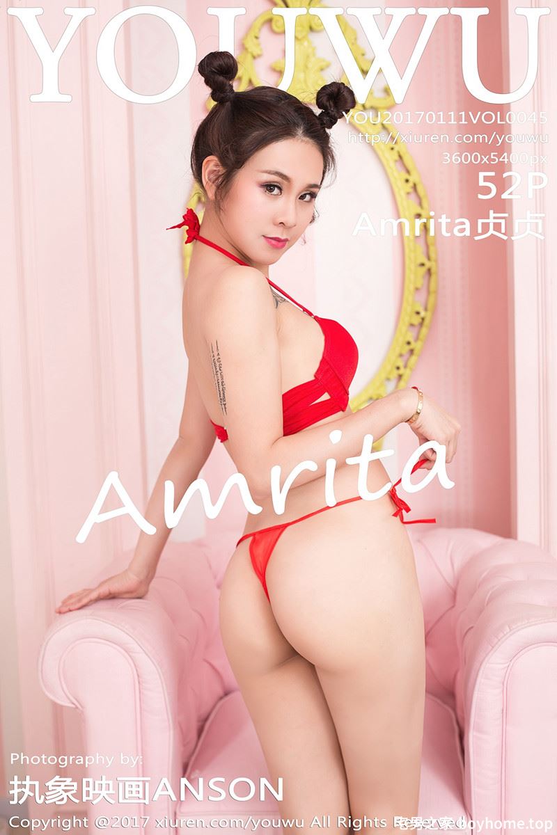 [YouWu尤物馆] Vol.045 嫩模Amrita贞贞喜庆红色主题福利性感肚兜+丁字裤诱惑写真
